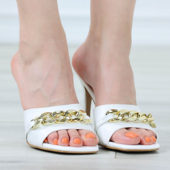 White High Heel Sandals Square Open Toe Slip On Mules Stiletto's - Picture 7 of 11